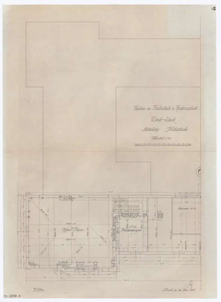 Universität Zürich (Chemisches Institut) und Kantonsschule Zürich, Neubau Rämistrasse 76: Grundrisse: Abteilung Hochschule, Dachstock; Grundriss