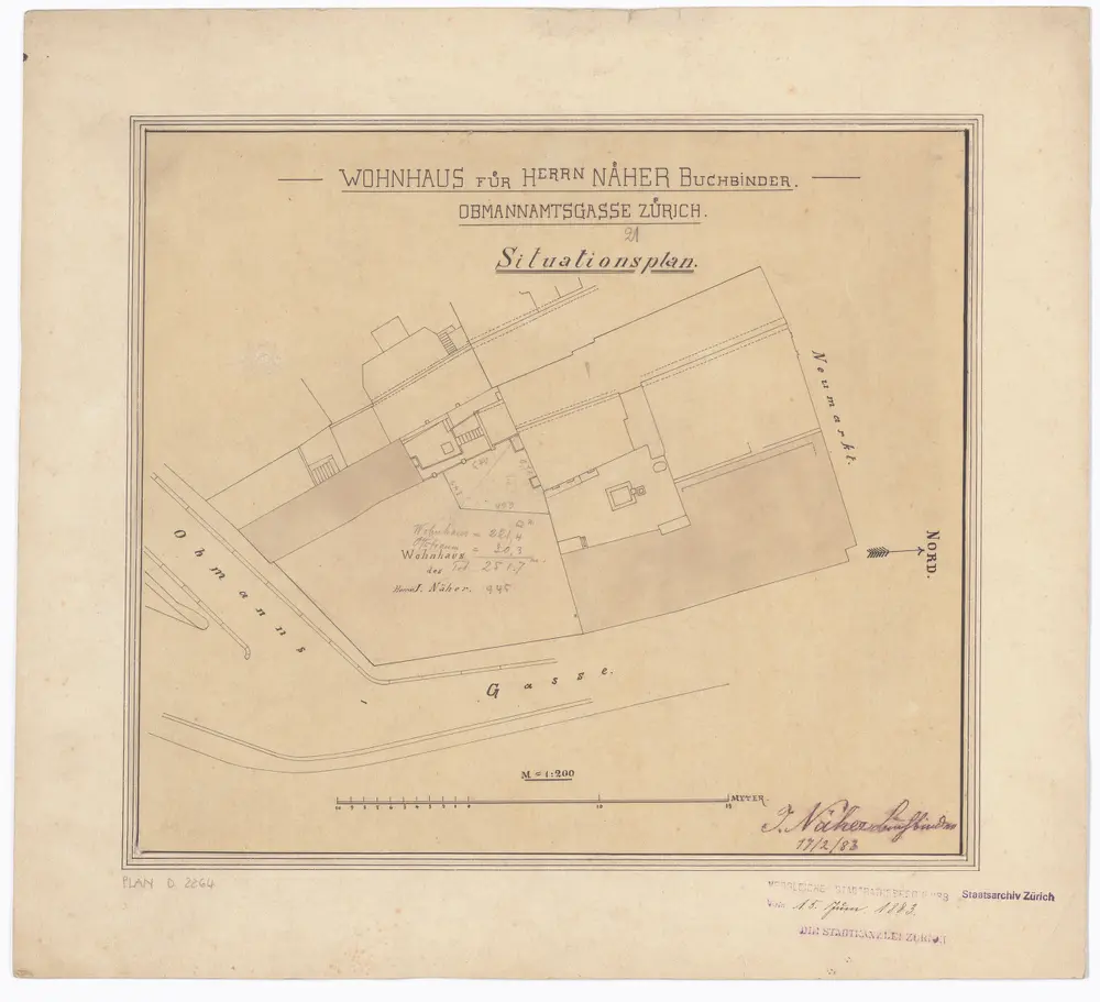 Neubau des J. Naeher, Obmannamtsgasse 21: Situationsplan