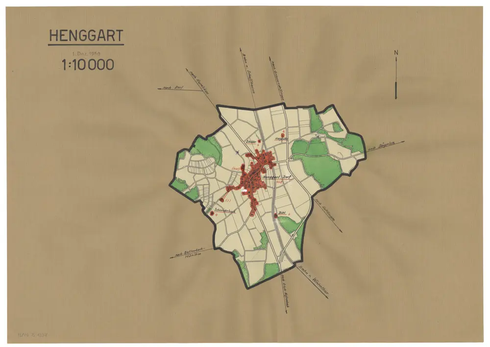 Henggart: Definition der Siedlungen für die eidgenössische Volkszählung am 01.12.1950; Siedlungskarte