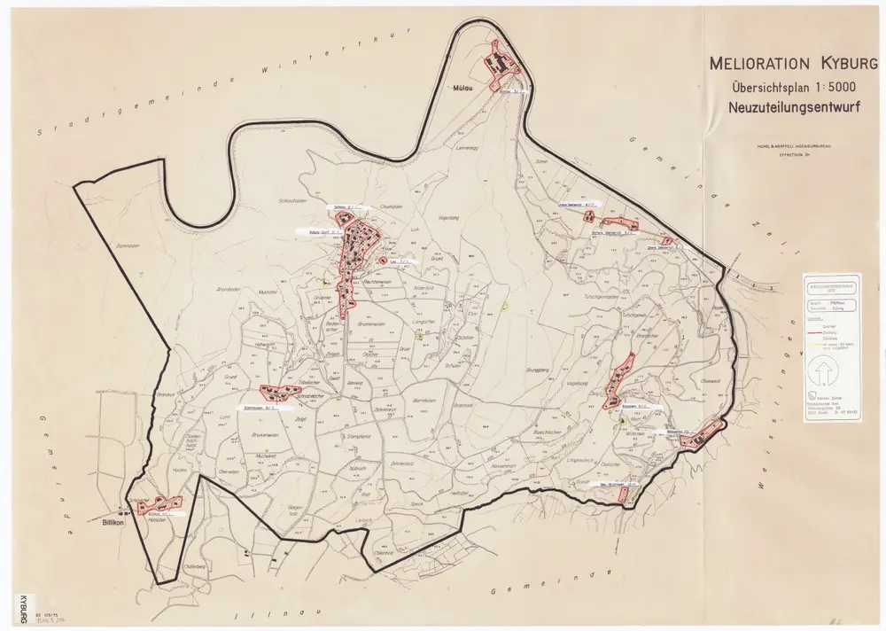 Kyburg: Definition der Siedlungen für die eidgenössische Volkszählung am 01.12.1970; Siedlungskarte