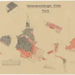 Kloten: Gemeindewaldungen: Hard mit Hagenholz, Dorfnäst (Dorfnest), Staudenhölzli, Grossschärersholz, Näbethard (Neben dem Hard), Rüti, Hardwis (Hardwies), Spitz, Kirchholz, Studenhölzli (Staudenhölzli), Brinersholz, Molenchopf (Molenkopf oder Nöschikerholz), Stifel (Stiefel); Grundrisse