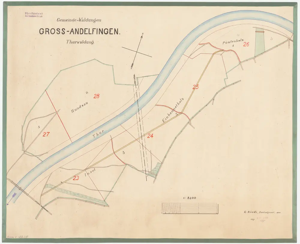 Andelfingen (damals Grossandelfingen): Gemeindewaldung: Thurwaldung (Hundsau, Inslen, Einbannetholz, Püntenholz); Grundriss