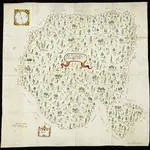 HZAN GA 100_Nr. 423_ : Weikersheim [Louisgard]; "Das hochgräfliche sogenannte Kappelholz";[J.M.W.];40 Ruten = 7,2 cm;74 x 71,5 cm; Norden oben;dargestellt ist Hof Louisgard [ehemaliges Kloster Lochgarten];Papier; Wasserfarben; Angrenzer namentlich angegeben; Grenzsteine nummeriert.