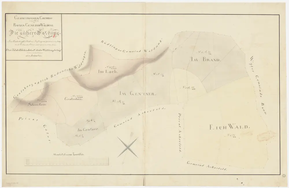 Rafz, Jestetten (Deutschland), Lottstetten (Deutschland): Gemeindewaldung Rafz: Rafz: Äussere Waldung mit Loch, Gentner, Grafenhau, Sebers Rein, Eichenrütenen (Eichwald), Brand; Grundriss