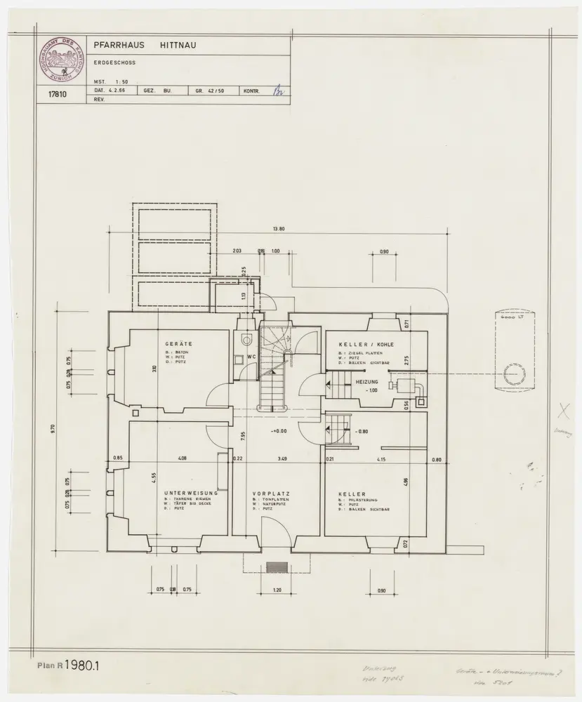 Hittnau: Pfarrhaus: Erdgeschoss; Grundriss