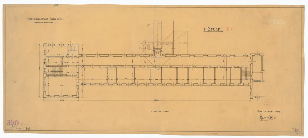 Irrenheilanstalt Burghölzli: Frauenabteilung, 2. Stock; Grundriss