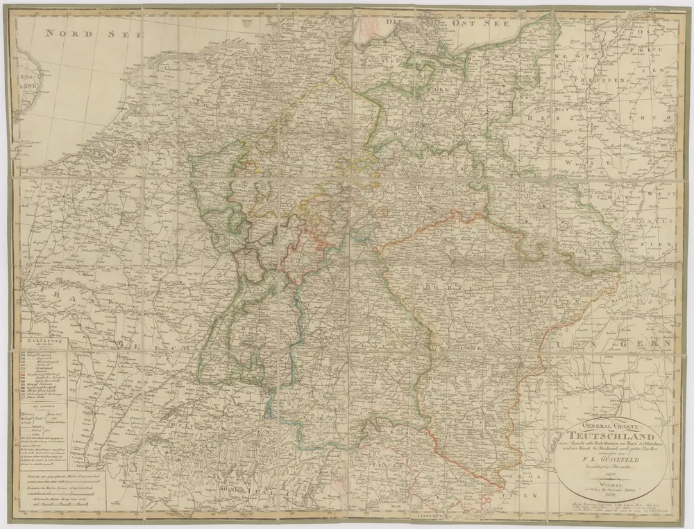 General Charte von Teutschland mit Angabe aller Post-Strassen von Paris bis Warschau, und von Triest bis Stralsund