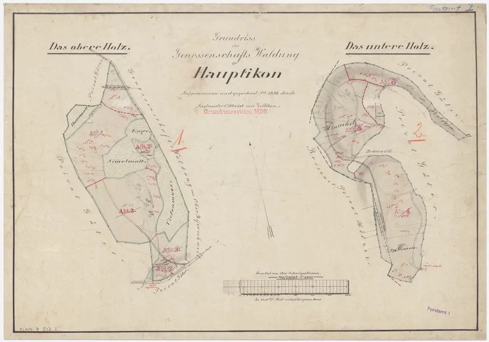 Kappel am Albis: Genossenschaftswaldung Hauptikon: Unterholz, Oberholz; Grundrisse