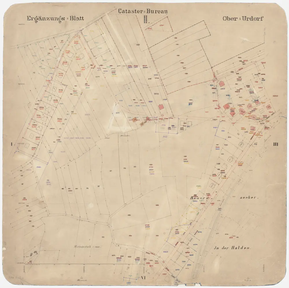 Oberurdorf: Gemeinde; Kataster-Ergänzungspläne: Ergänzungsblatt II: Baurenacker (Bauernäcker) und In der Halden; Situationsplan