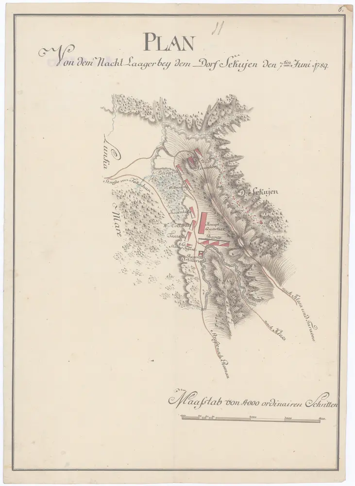 Plan von dem nacht Laager bey dem Dorf Sekujen den 7ten Juni 1789