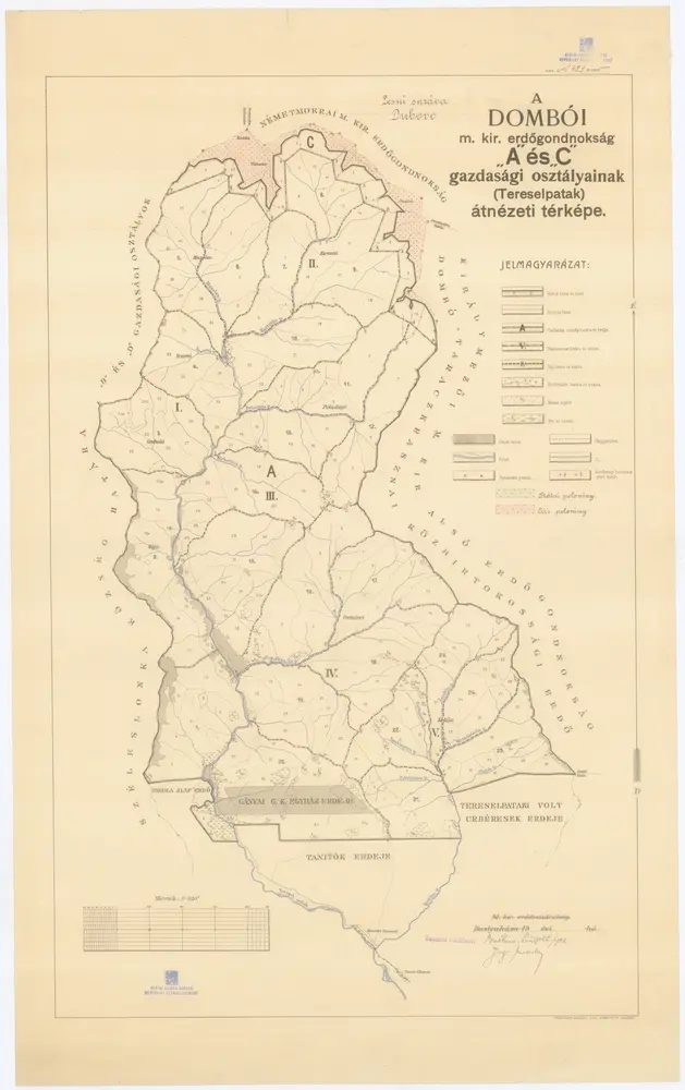 A Dombói m. kir. erdögondnokság "A" és "C" gazdasági osztályainak (tereselpatak) átnézeti térképe