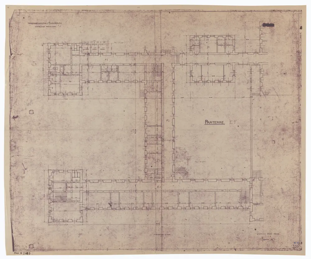 Irrenheilanstalt Burghölzli: Frauenabteilung, Erdgeschoss; Grundriss