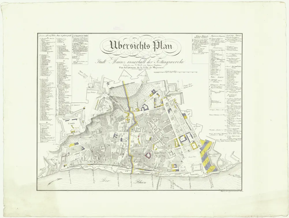 Ubersicht Plan der Stadt Mainz innerhalb der Festungswercke