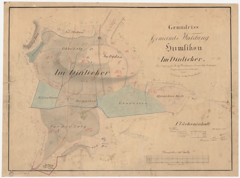 Humlikon: Gemeindewaldung: Dindliker (Dinlicker), Brunnwies, Oberzelg, Hüniker Rüti, Buechhölzli, Chliwis (Kleinwies), Stegacker, Chliwis, Boden, Grosswis, Vorder Zelg, Grüt, Hindersetzi; Grundriss