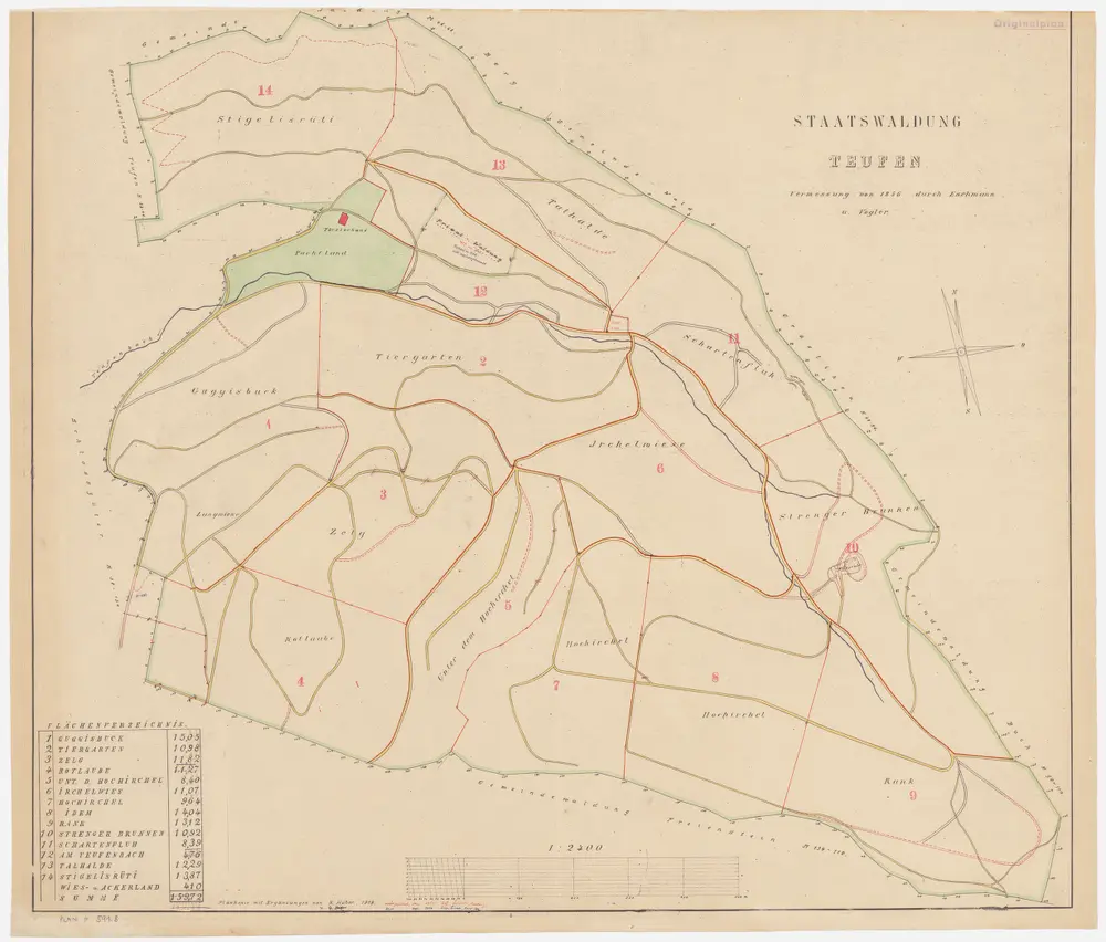 Freienstein-Teufen: Staatswaldung Teufen: Hörnlihalden, Guggisbuck, Langwiese, Zelg, Tiergarten, Junkerental, Irchelwies, Forenirchel, Nagelfluh, Hohirchel, Rank, Strengenbrunnen, Schartenfluh, Talhalden, Stigelisrüti; Grundriss