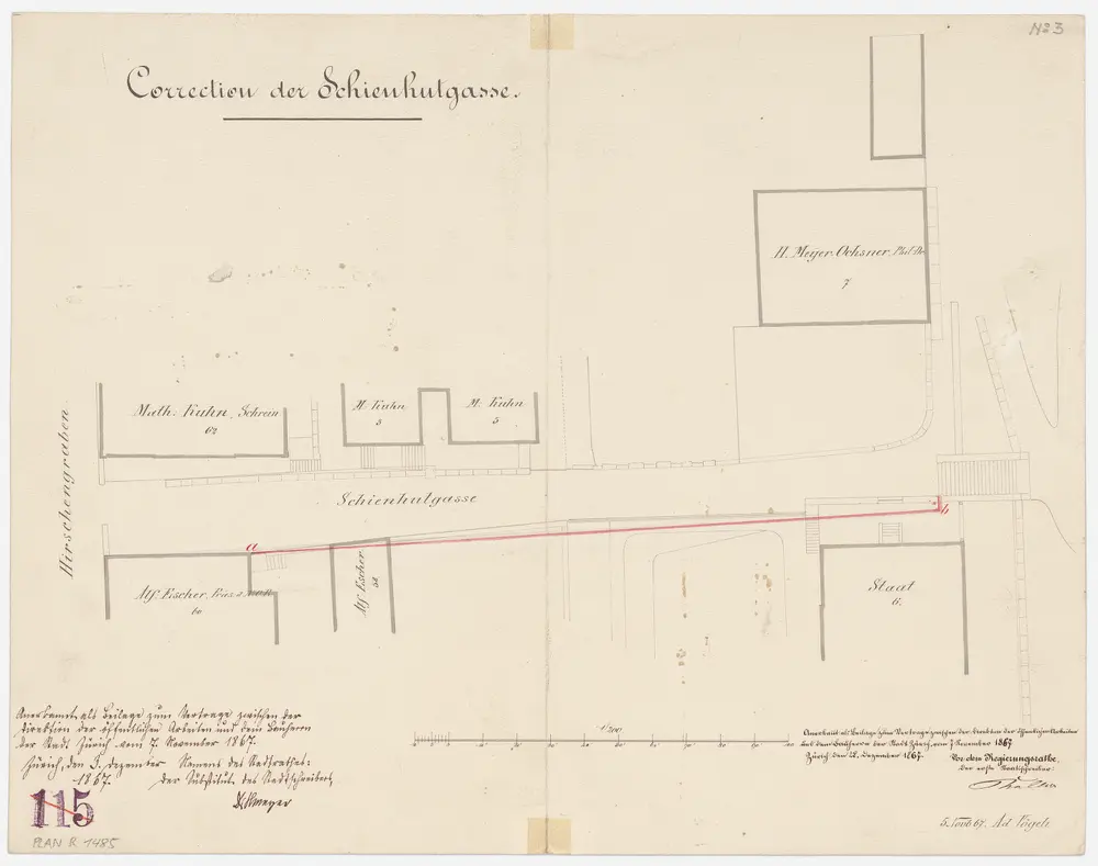 Zürich: Pfarrhaus der Predigerkirche und Umgebung, Korrektion der Schienhutgasse; Grundriss (Nr. 3)