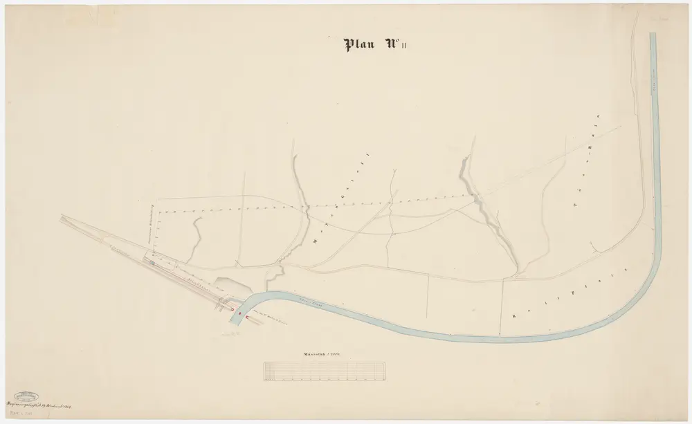 Winterthur, Töss: Töss von Untere Au bis zur Brücke der Schweizerischen Nordostbahn NOB und der Schweizerischen Nordbahn SNB, projektierter Kanal am Tössrain; Situationsplan (II. Blatt)