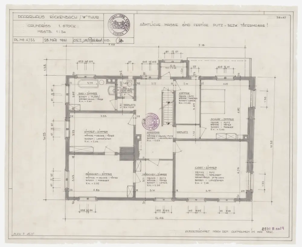 Rickenbach: Pfarrhaus, 1. Stock; Grundriss