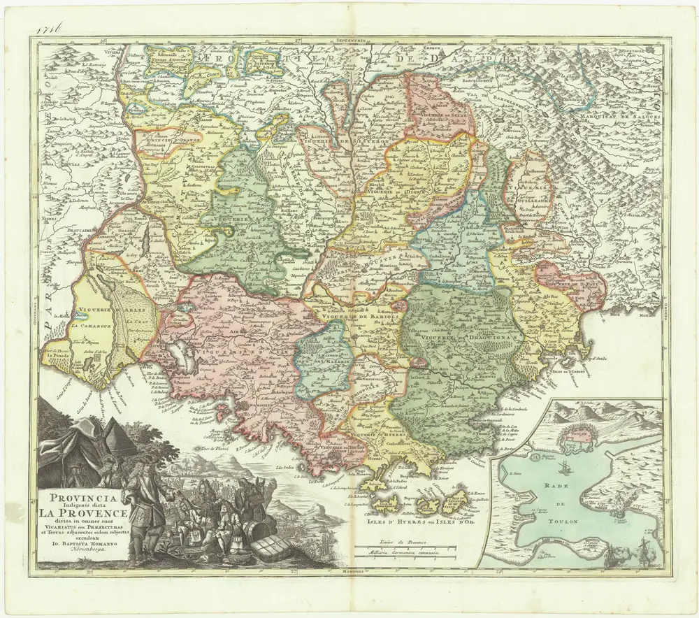 Provincia indigenis dicta la Provence divisa in omnes suos vicariatus seu praefecturas et terras adjacentes eidem subjectas