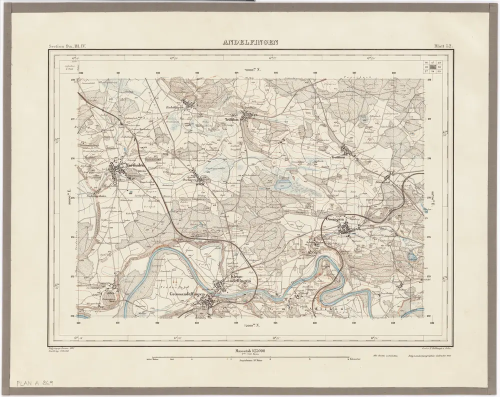 Topographischer Atlas der Schweiz (Siegfried-Karte): Den Kanton Zürich betreffende Blätter: Blatt 52: Andelfingen