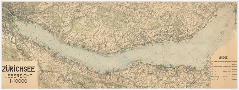 Gemeinden am Zürichsee: Bestehende und projektierte Abwasserreinigungsanlagen, Wasserfassungen und Badeanlagen; Übersichtskarte