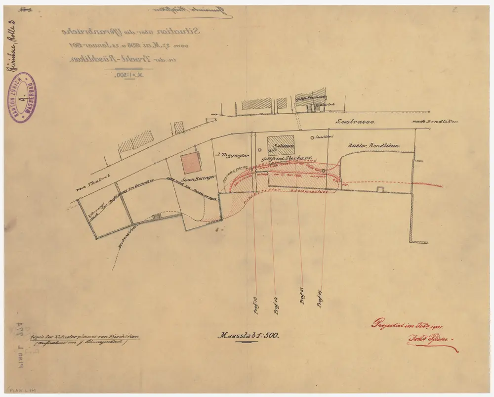 Rüschlikon: In der Tracht, Uferanbrüche vom 27.05.1898 und 28.01.1901; Situationsplan