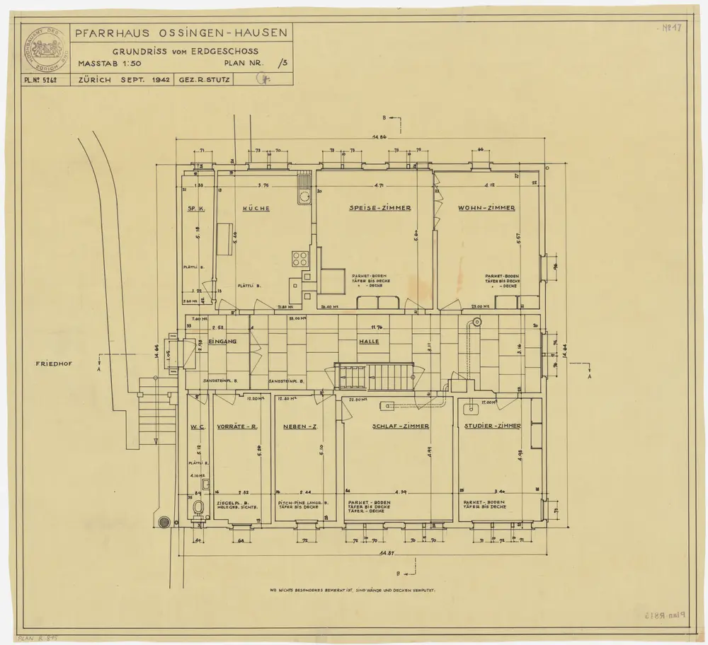 Ossingen: Pfarrhaus, Erdgeschoss; Grundriss (Nr. 17)