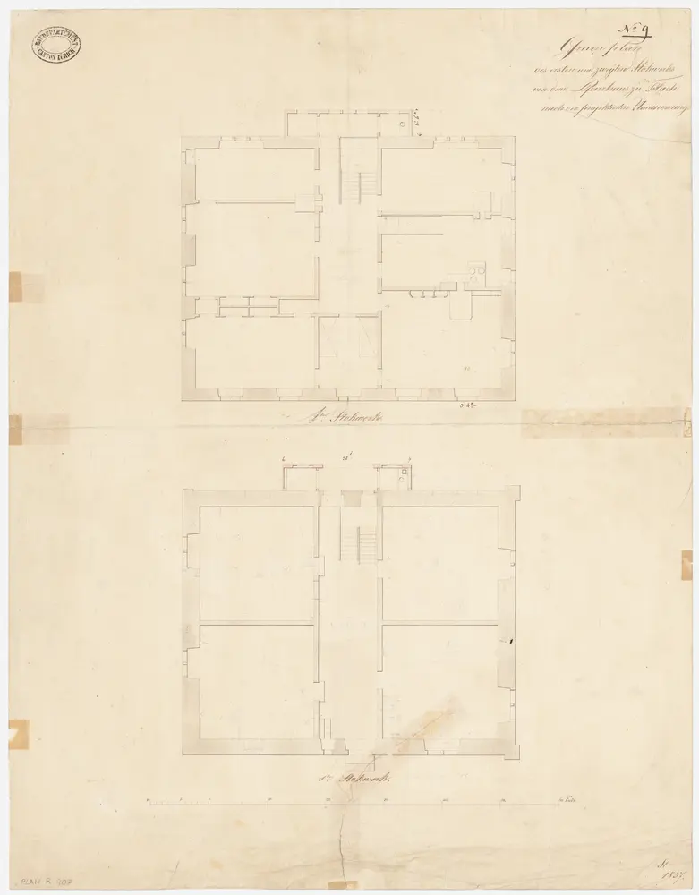 Flaach: Pfarrhaus, nach der projektierten Umänderung, 1. und 2. Stock; Grundrisse (Nr. 9)