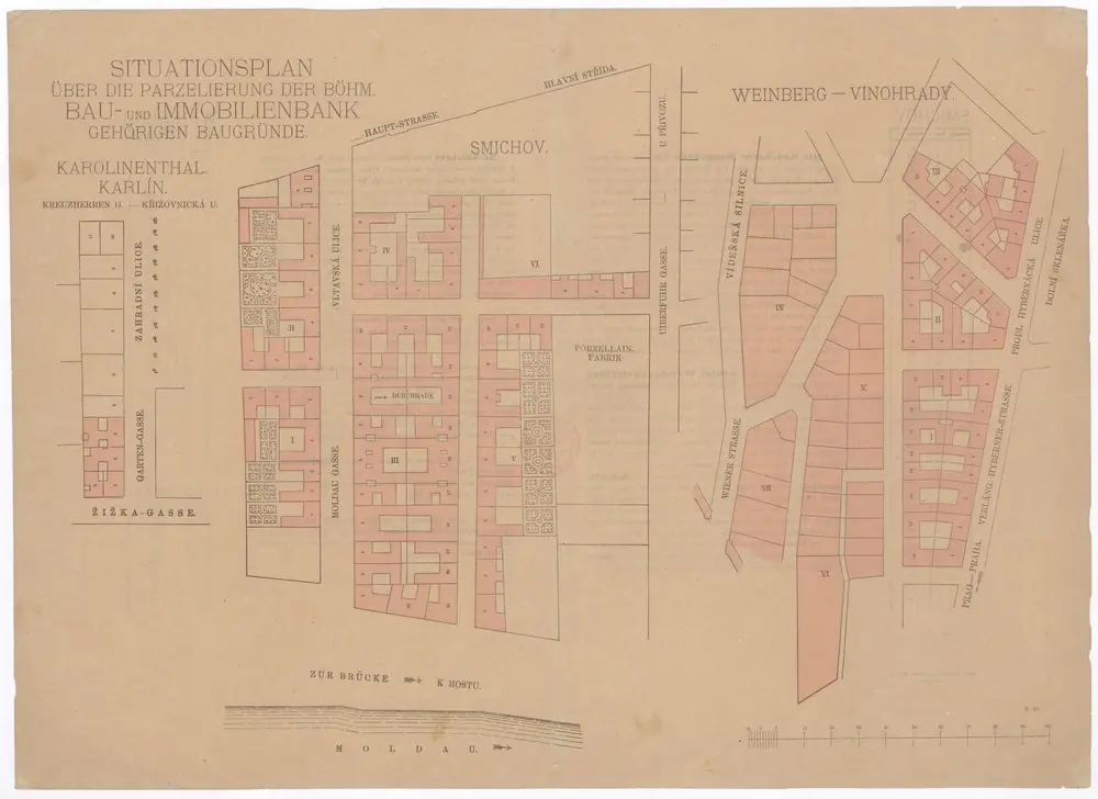 Situationsplan über die Parzelierung der böhm. Bau- und Immobilienbank gehörigen Baugründe
