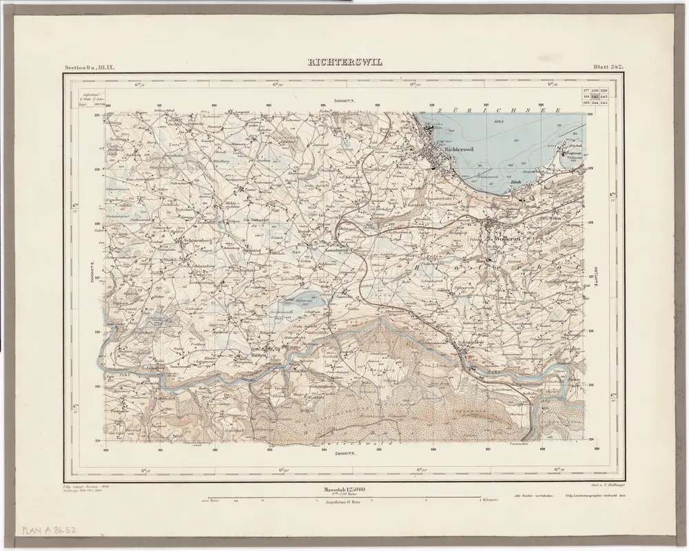 Topographischer Atlas der Schweiz (Siegfried-Karte): Den Kanton Zürich betreffende Blätter: Blatt 242: Richterswil