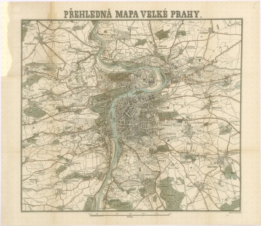 Přehledná mapa Velké Prahy : [s průvodcem a popisem všech obcí v ní zahrnutých] : [odpolední výlety po okolí pražském]