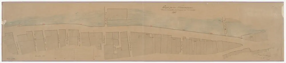 Zürich: Rosengasse bis Neumühle, projektiertes Niederdorfquai mit Treppen und Waschschiffen; Situationsplan (Zürichsee-Abfluss Nr. 34)