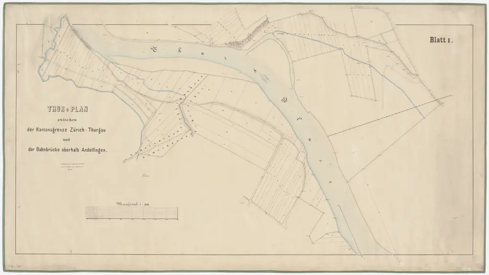 Oberneunforn TG, Thalheim an der Thur (damals Dorlikon), Ossingen: Von oberhalb der Grenze zwischen den Kantonen Thurgau und Zürich bei Fahrhof bis oberhalb Gütighausen, Thurkorrektion, Katasterplan Blatt I; Situationsplan (Thur-Gebiet Nr. 26 a)