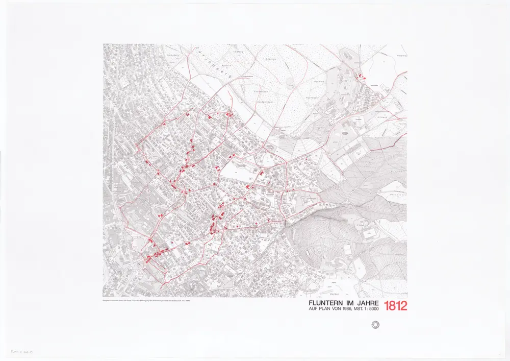 Historische Bauzustände der Zürcher Aussenquartiere in 48 Blättern: Fluntern im Jahre 1812 auf einem Plan von 1986; Übersichtsplan