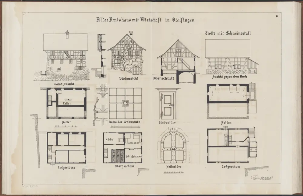 Das Bauernhaus im Kanton Zürich: Otelfingen: Altes Amtshaus mit Wirtschaft; Ansichten, Grundriss und Querschnitt (Nr. 6)