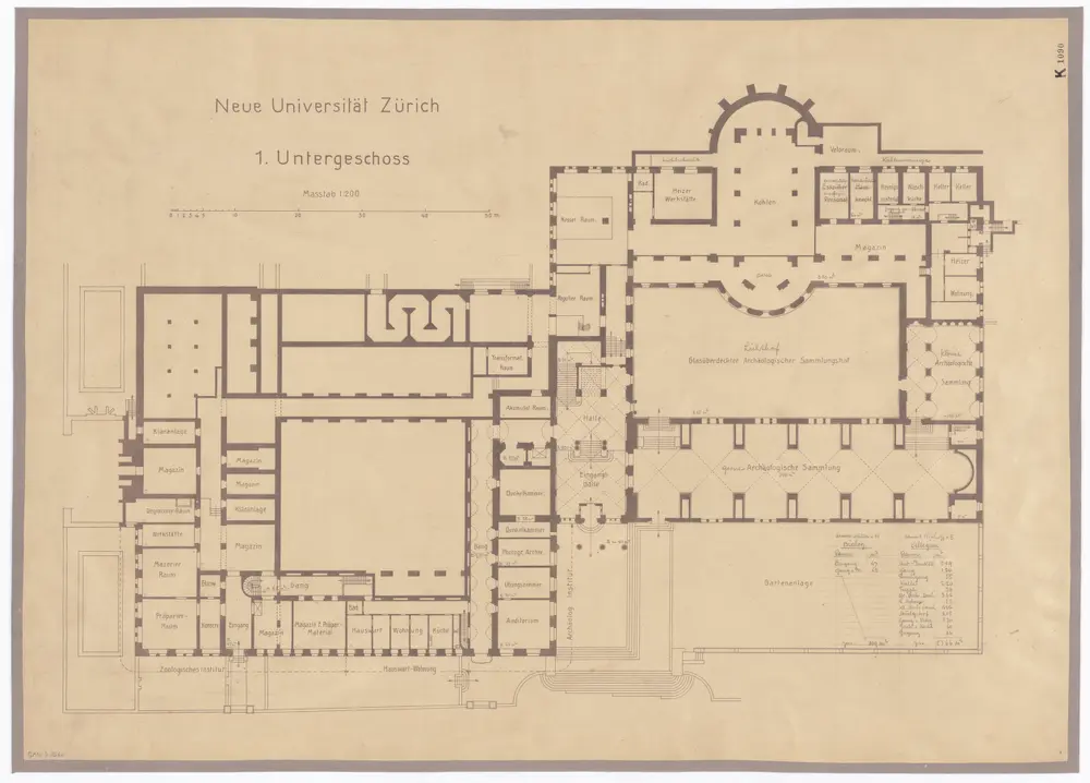 Universität Zürich: 1. Untergeschoss; Grundriss