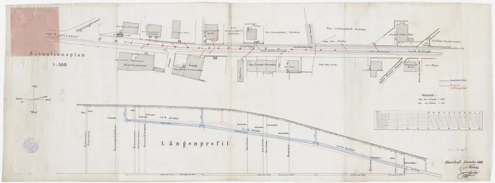 Oberstrass: Wasserleitung in der Universitätsstrasse; Situationsplan und Längsprofil