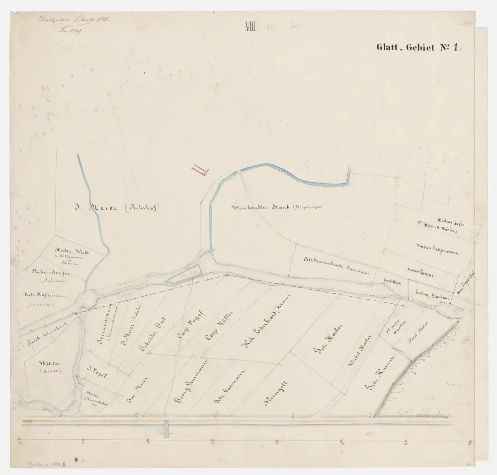 Opfikon bis Oberglatt: Grundeigentümer entlang der Glatt; Grundrisse (Glatt-Gebiet Nr. 1): Blatt VIII: Rümlang beim Rohr; Grundriss (Glatt-Gebiet Nr. 1)