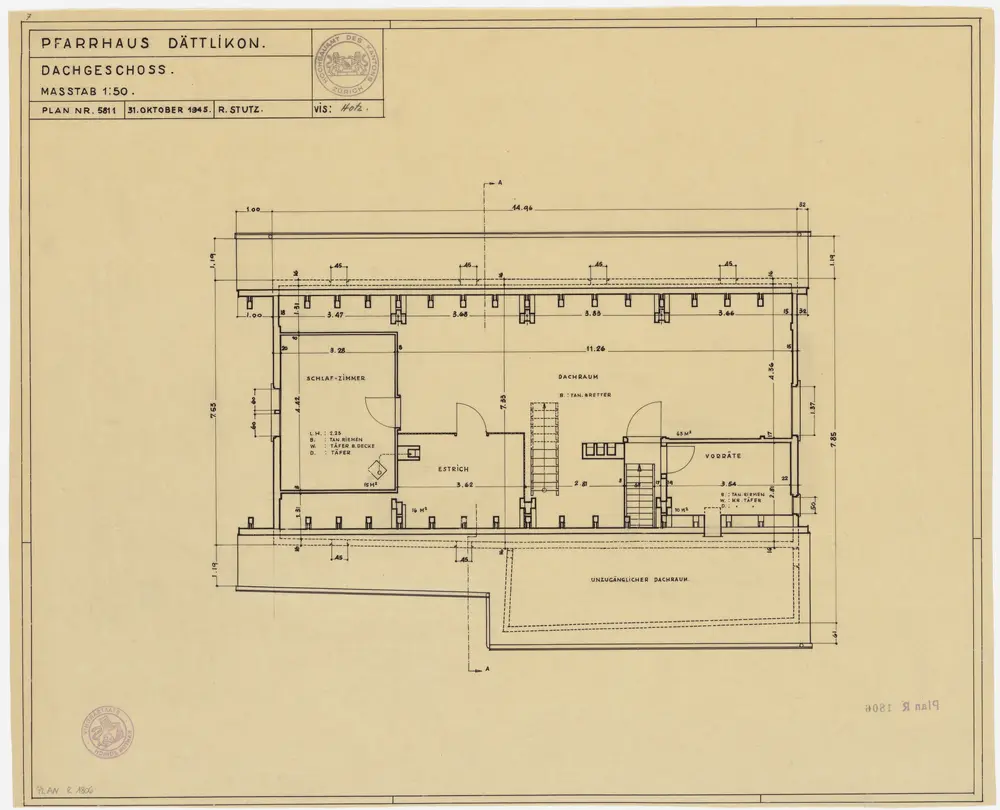 Dättlikon: Pfarrhaus, Dachgeschoss; Grundriss