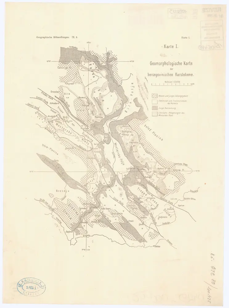 Geomorphologische Karte der hercegovinischen Karstebene