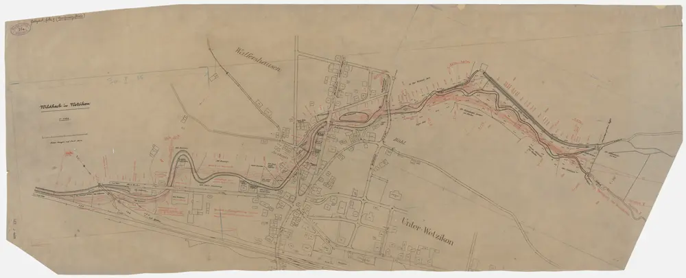 Wetzikon: Unterwetzikon, Wildbachkorrektion, alter Bachlauf, Aussteckung; Situationsplan