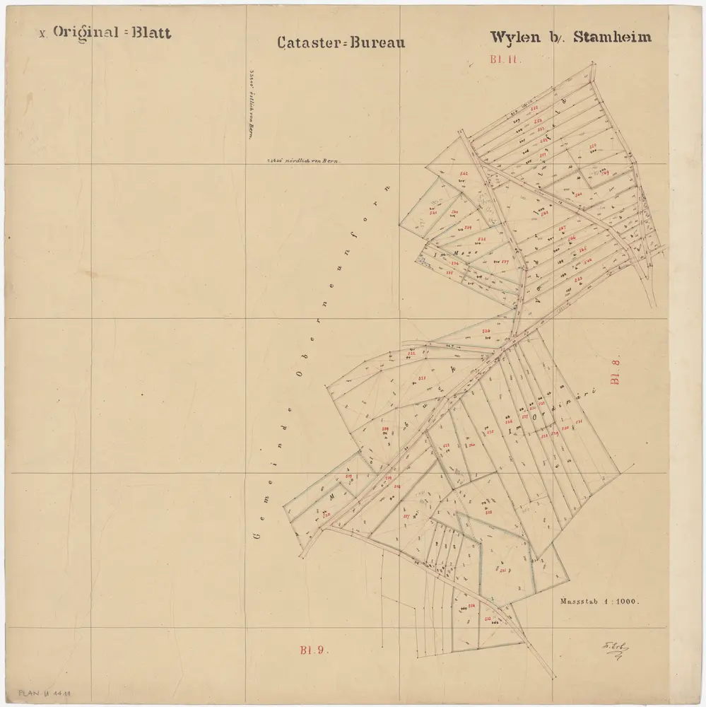 Oberstammheim: Wilen; Kataster-Originalpläne: Blatt X: Im Moos, Vorder Iselisfeld, Moosbuck und Im Ordinäri; Situationsplan