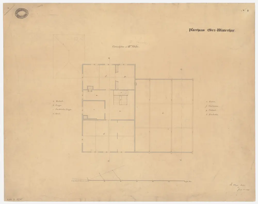 Oberwinterthur: Pfarrhaus mit angebautem Ökonomiegebäude, 2. Stock; Grundriss (Nr. 4)