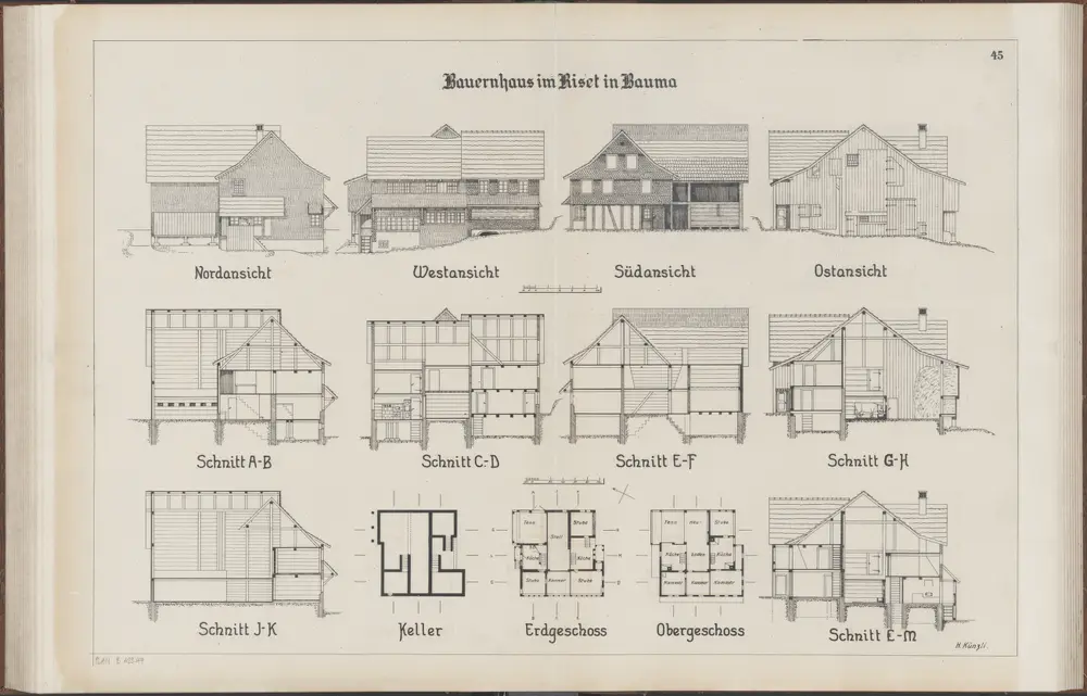 Das Bauernhaus im Kanton Zürich: Bauma: Bauernhaus im Riset; Ansichten, Grundrisse und Querschnitte (Nr. 45)