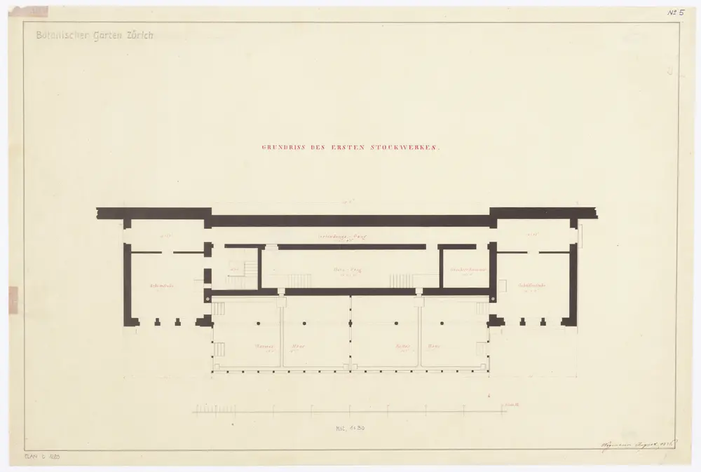 Botanischer Garten, Gewächshaus mit Gärtnerwohnung: 1. Stock; Grundriss (Nr. 5)