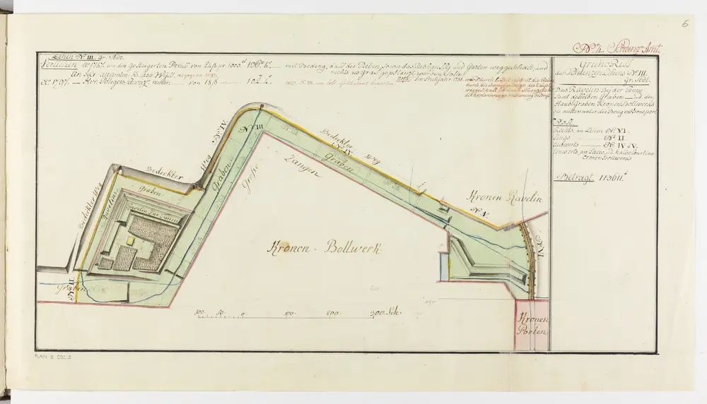 Zürich: Dem Spital Zürich gehörende Lehen in den Fortifikationswerken; Ansichten, Grundrisse und Schnitte: Schanzenlehen Nr. 3, 4 und 5 Grosse Stadt, zwischen Kronen-Porte und Ravelin zur Tannen; Grundriss