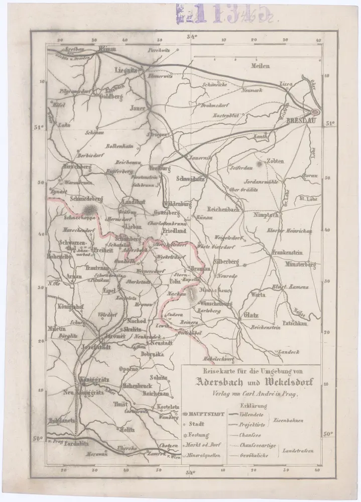 Reisekarte für die Umgebung von Adersbach und Wekelsdorf