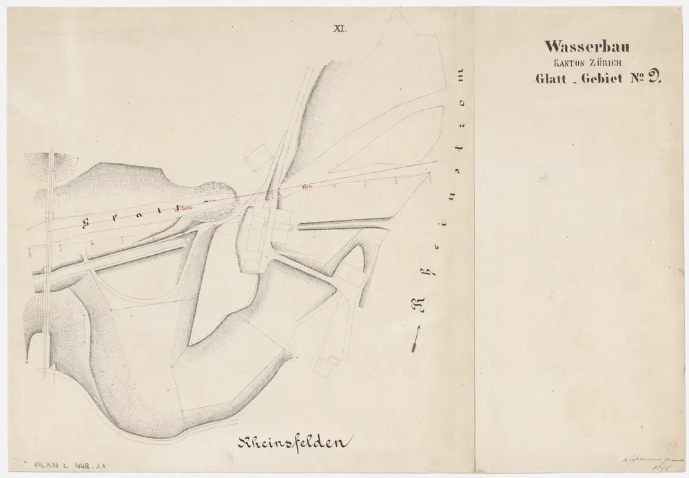 Bülach, Hochfelden, Glattfelden: Hochfelden bis zur Einmündung in den Rhein, Glattkorrektion; Grundrisse (Glatt-Gebiet Nr. 9): Blatt XI: Einmündung in den Rhein in Rheinsfelden, Glattkorrektion; Grundriss (Glatt-Gebiet Nr. 9)