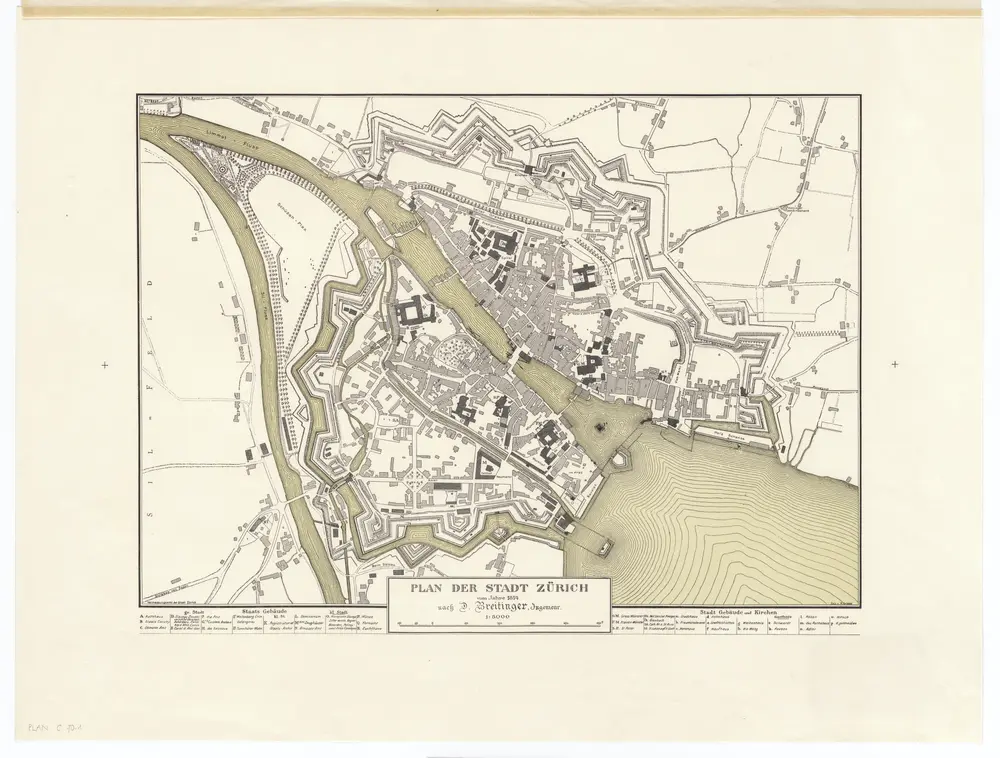 Übersichtspläne der Stadt Zürich um 1814 und um 1925: Übersichtsplan der Stadt Zürich von 1814 nach Breitinger