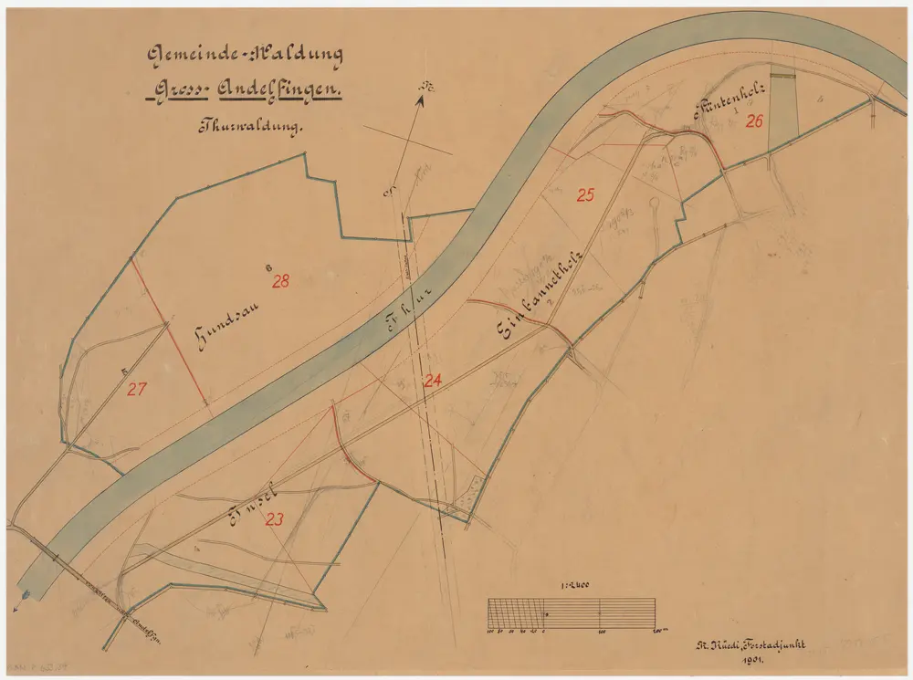 Andelfingen (damals Grossandelfingen): Gemeindewaldung: Thurwaldung (Hundsau, Inslen, Einbannetholz, Püntenholz); Grundriss